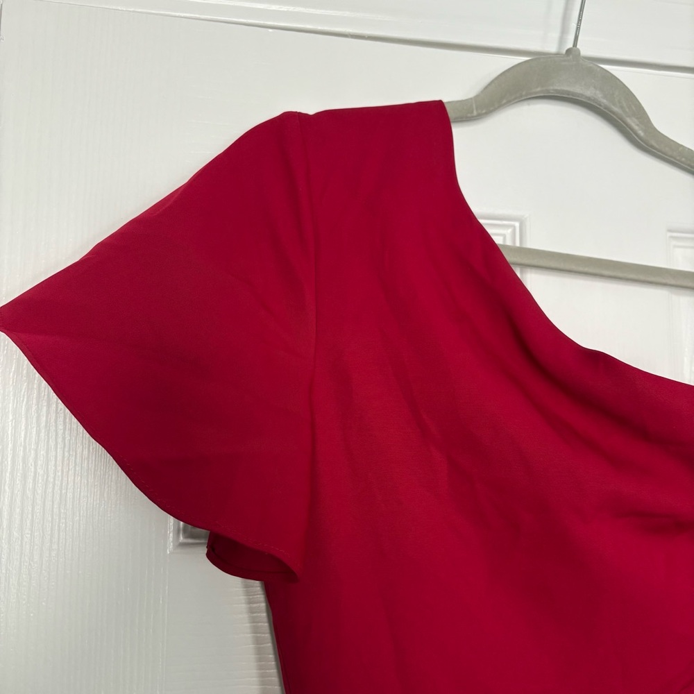 NWT Red One-Shoulder Jumpsuit with Extra Fabric Overlay on Legs size 6 - Picture 6 of 12